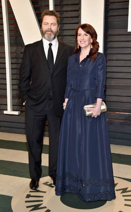 Nick Offerman and Megan Mullally at the Vanity Fair Oscar Party in February 2017