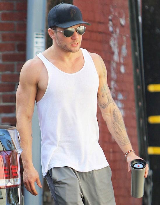 Ryan Phillippe after hitting the gym showing his arms and body in January 2017