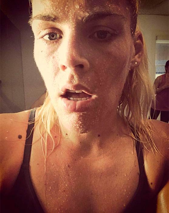 Busy Philipps sweating post workout