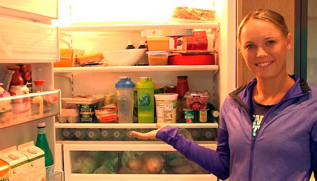 Caroline Wozniacki showing her fridge