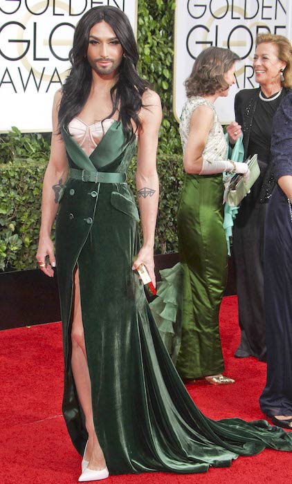 Conchita Wurst at the 2015 Golden Globe Awards in Beverly Hills, California