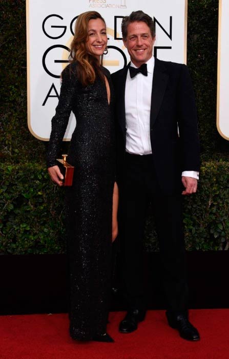 Hugh Grant and Anna Eberstein at the 74th Annual Golden Globe Awards in January 2017 in Beverly Hills