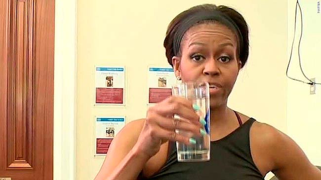 Michelle Obama emphasizing on the benefits of drinking more water
