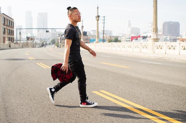 Timothy DeLaGhetto in a self-assigned photoshoot at Arts District, Los Angeles in March 2017