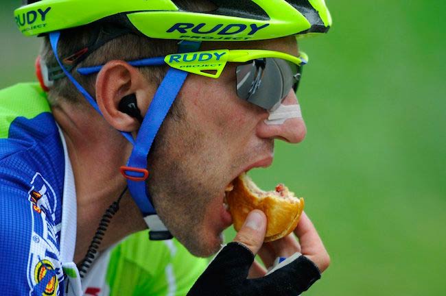 Tour de France rider having a burger