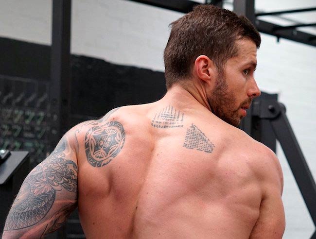 David Kingsbury showing his back muscles