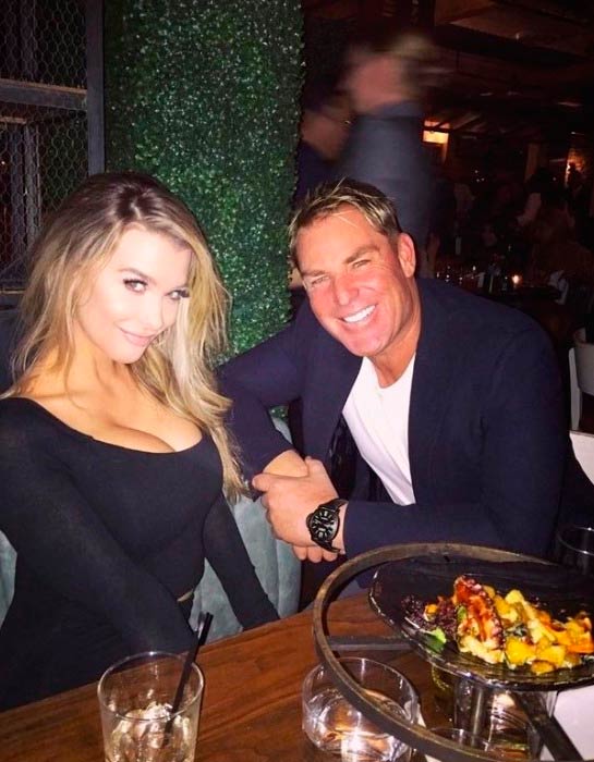 Emily Sears and Shane Warne at Chris Martin’s birthday dinner in March 2017