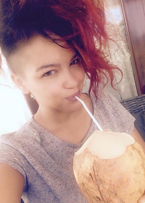 Eva Simons drinking coconut water as seen in January 2015