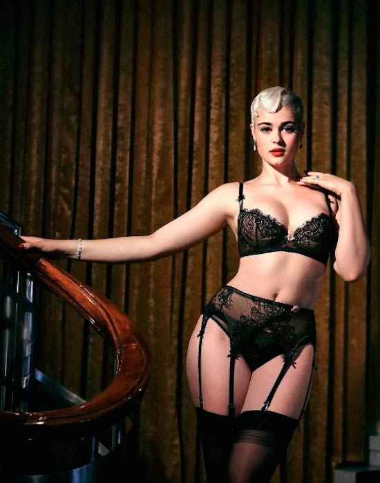 Stefania Ferrario in a modeling photoshoot for Dita Von Teese’s lingerie collection in August 2016