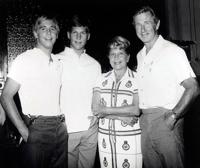 A young Jeff Bridges (second from left) with older brother Beau Bridges (extreme left), mother Dorothy and father Lloyd Bridges at a public event in the 1960s