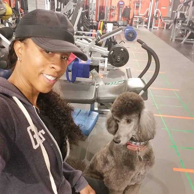 Latreal Mitchell with her dog Storm Mitchell in December 2017 in the gym