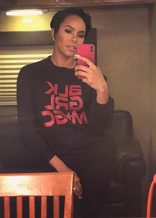 LeToya Luckett wearing Black Girl Magic sweatshirt in April 2018