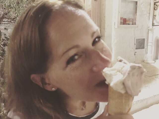 Liz Josefsberg having ice cream in August 2017