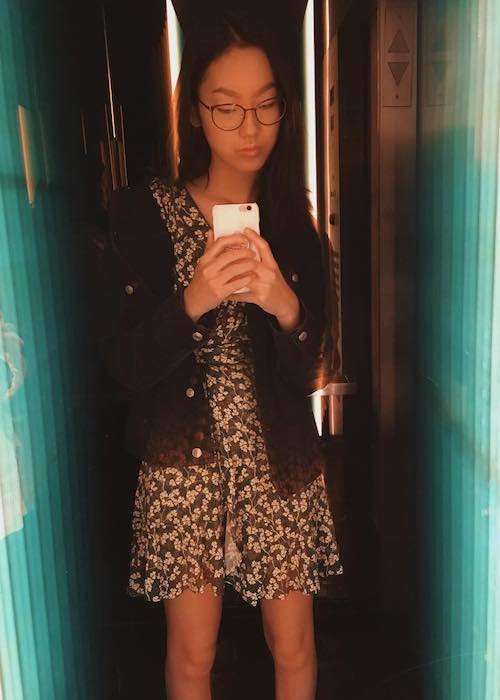 Madison Hu inside an elevator in an Instagram selfie in October 2017