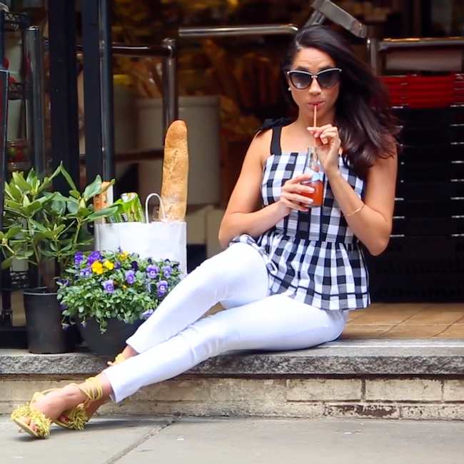 Meghan Markle having a drink during a photoshoot with Good Housekeeping in August 2016