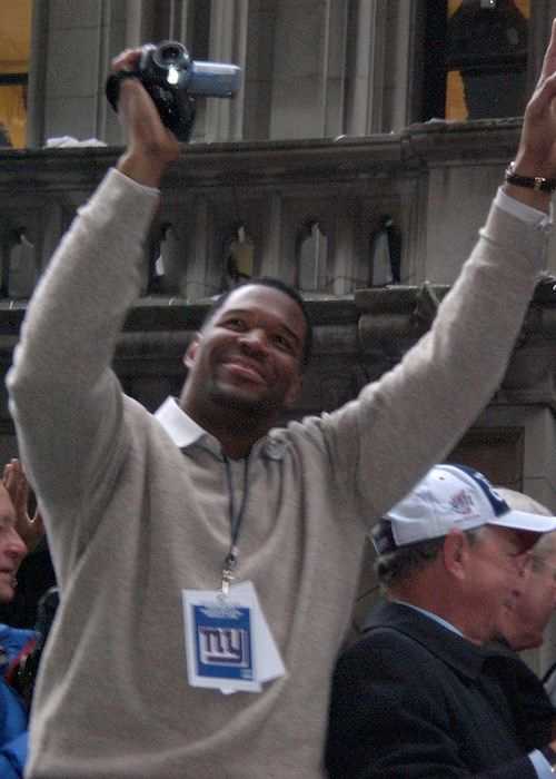 Michael Strahan at the post Super Bowl parade in 2008