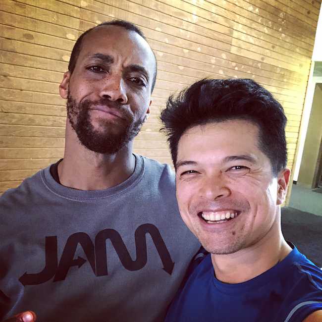 Vincent Rodriguez III with stunt performer Aaron Toney in a January 2018 selfie