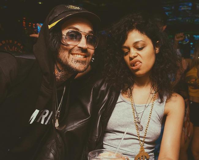 Yelawolf hanging out with Fefe Dobson in April 2018