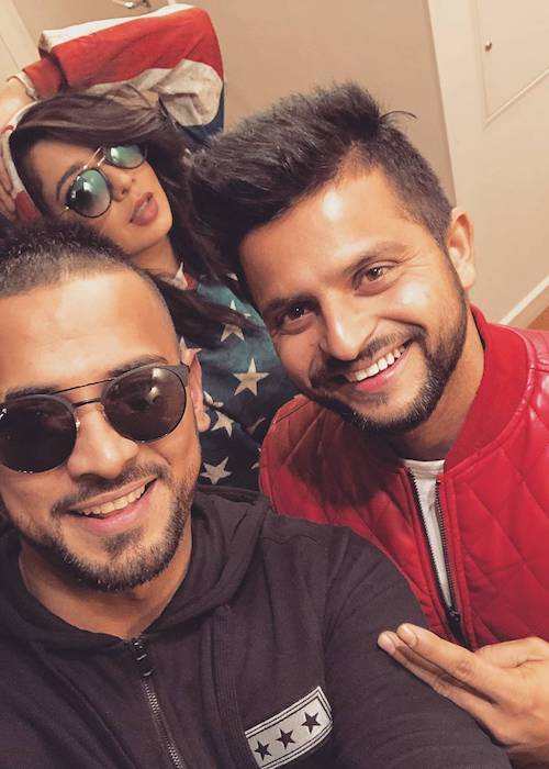 Garry Sandhu in a selfie with Suresh Raina and Jasmine Sandlas in January 2018