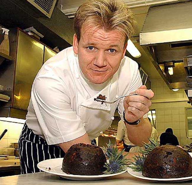 Gordon Ramsay showing chocolate cake in 2010