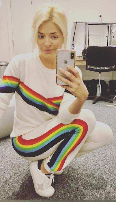 Holly Willoughby wearing rainbow style dress in January 2018