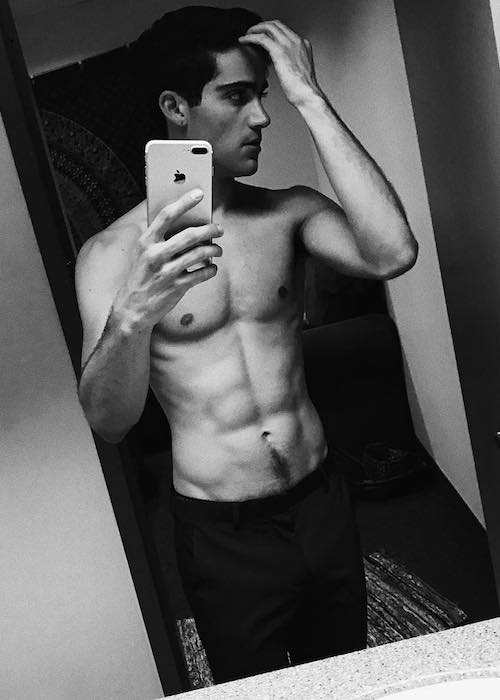 Max Ehrich shirtless body in an Instagram selfie in June 2017