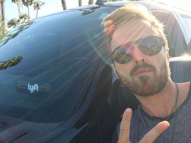 Aaron Paul in a selfie after a free ride in April 2017