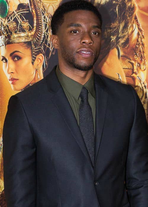 Chadwick Boseman on the red carpet for 'Gods of Egypt' in February 2016