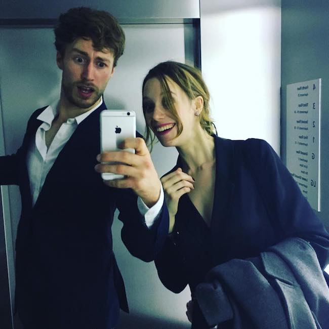 Chloe Pirrie with Hugo Bolton inside a lift in October 2016