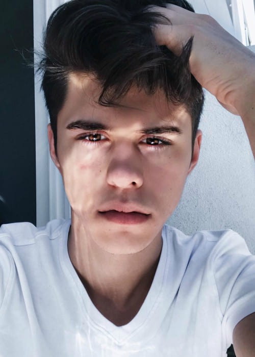 Jackson Krecioch promoting his clothing line Gloire et Sang in a selfie in February 2018