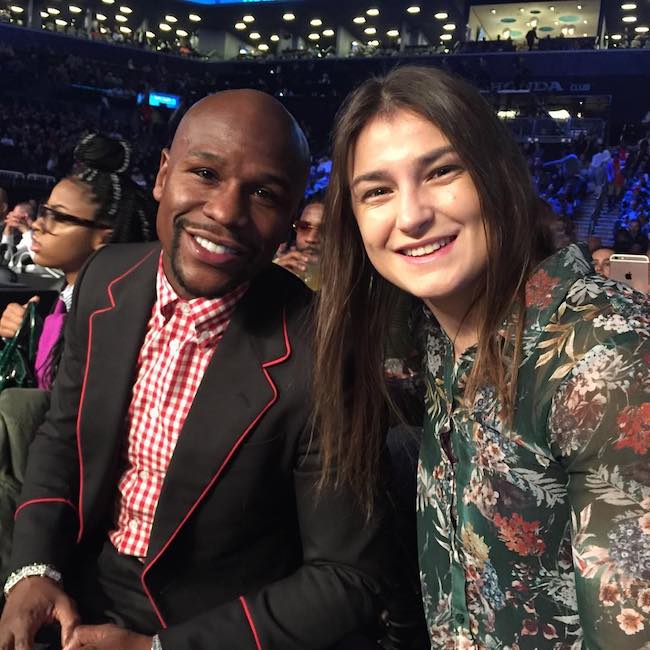 Katie Taylor and Floyd Mayweather at Brooklyn in 2017