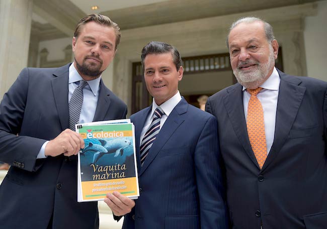 Leonardo DiCaprio, President of Mexico Enrique Peña Nieto, and Carlos Slim (From Left) as seen in 2017