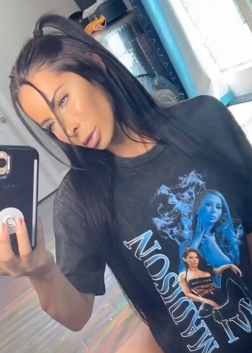 Madison Ivy seen promoting limited edition t-shirt in 2020