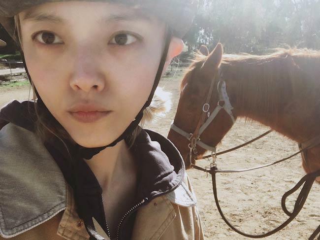 Rila Fukushima selfie while horse riding in February 2018