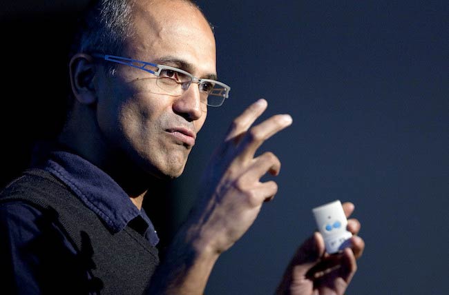 Satya Nadella speaking at Microsoft Search Summit event in San Francisco, California, U.S. in December 2010