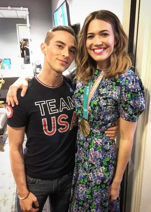 Adam Rippon and Mandy Moore on The Ellen Show in 2018