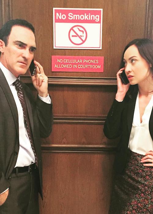 Courtney Ford and actor Patrick Fischler in a still from a show