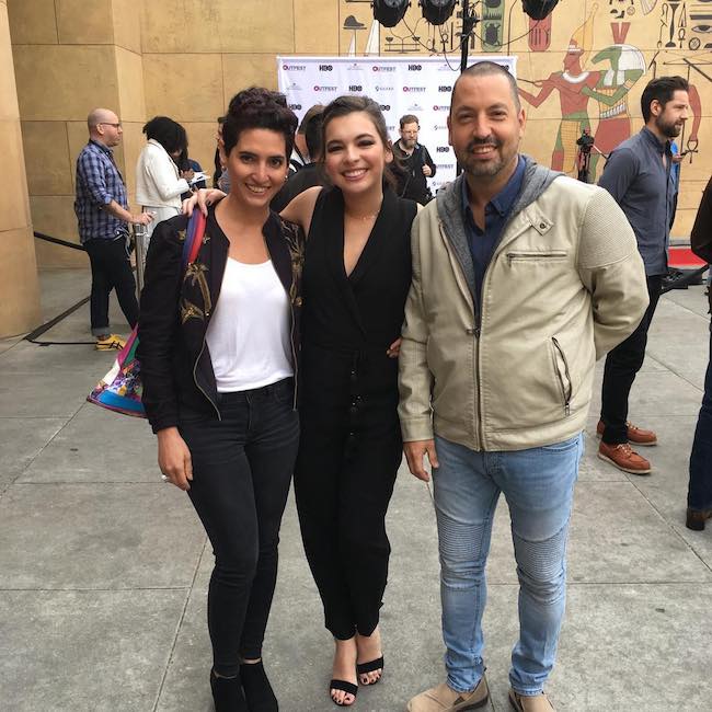 Isabella Gomez with her mom and dad outside Egyptian Theatre in 2017