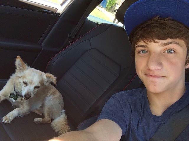 Jake Short in a car selfie in 2014 with his dog