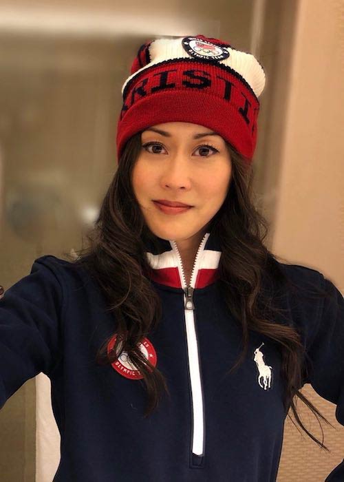 Kristi Yamaguchi wearing Polo Ralph Lauren during PyeongChang 2018 Olympic Winter Games