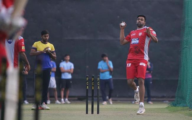 Ravichandran Ashwin during a practice session of his IPL team KXIP in April 2018 at home ground in Mohali