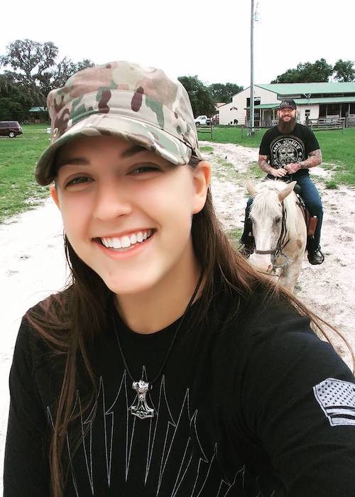 Sarah Logan and Raymond Rowe while horse riding in August 2017