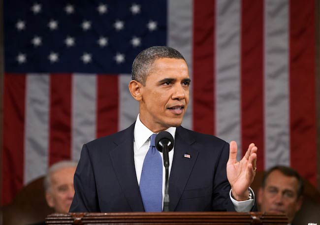 Barack Obama while addressing the audience