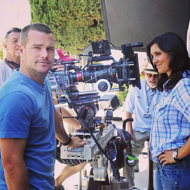 Chris O'Donnell and Daniela Ruah on the set of NCIS: Los Angeles in October 2013