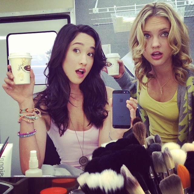 Christina Masterson while on set in the makeup room with Ciara Hanna in 2013