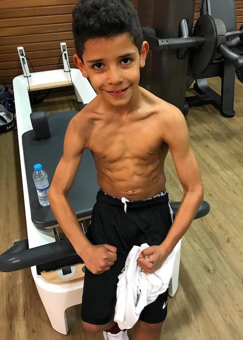 Cristiano Jnr, the son of Cristiano Ronaldo inside the gym in March 2018