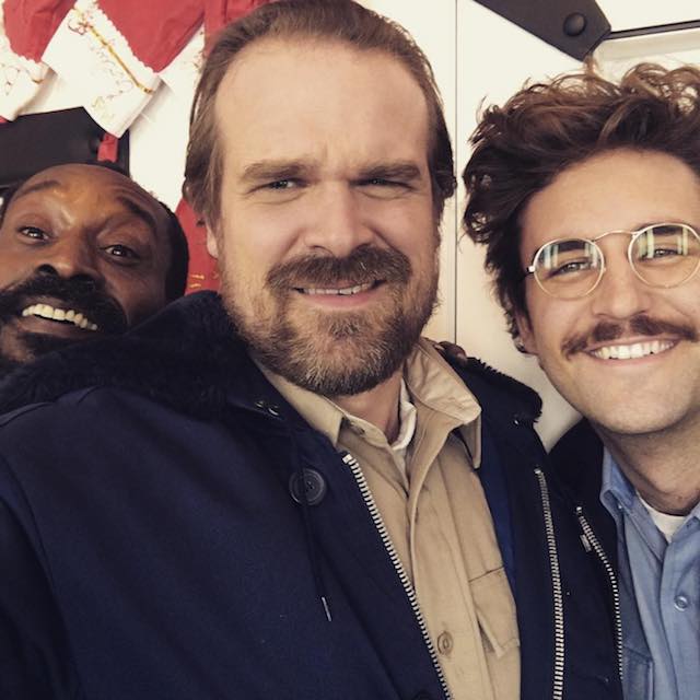 David Harbour in a selfie with Hawkins Police Department members in December 2016