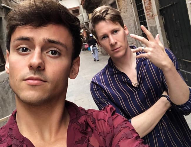 Dustin Lance Black (Right) and Tom Daley as seen in May 2018