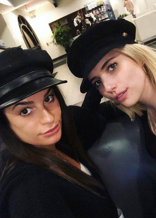 Emma Roberts (Right) and Lea Michele at Super Bowl event in 2018