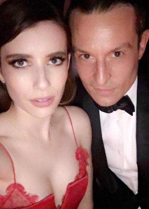 Emma Roberts with designer Jonathan Saunders on a date at Met Ball in May 2017